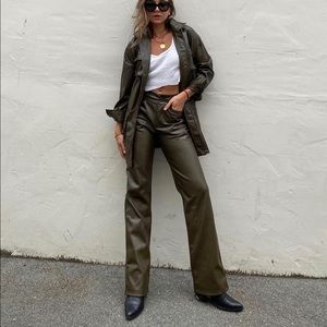 Khaki vegan leather military jacket